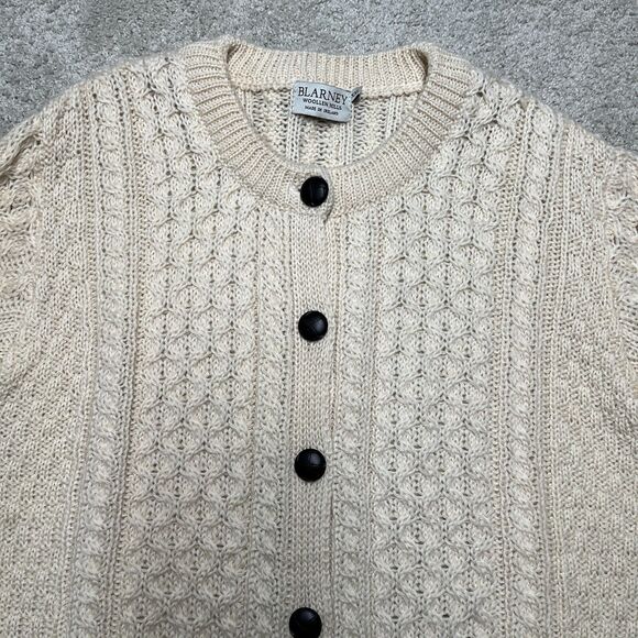 Blarney Woollen Mills Ireland Womens XL XXL Knit Wool Cardigan Sweater Cream - Picture 5 of 12